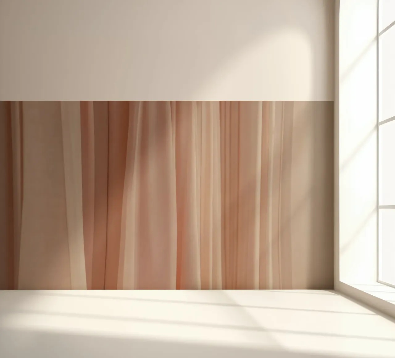 Zachte perzikkleurige stof drapeert elegant in natuurlijk licht fotobehang van DesignDoodle