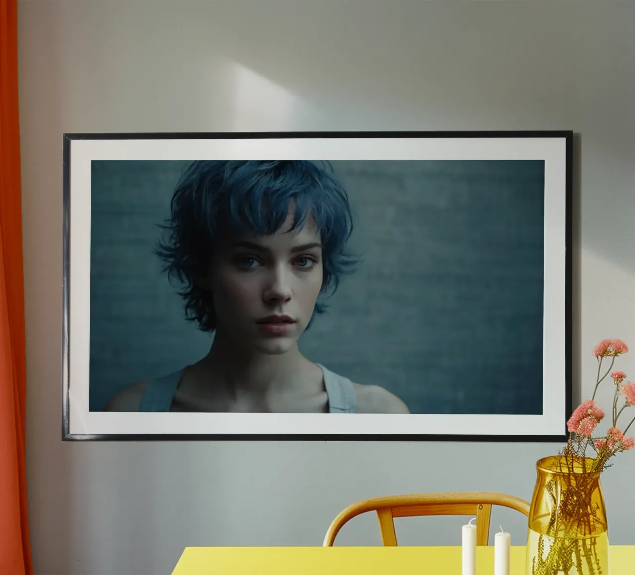 Giovane con i capelli blu che indossa una canottiera grigia poster da DesignDoodle