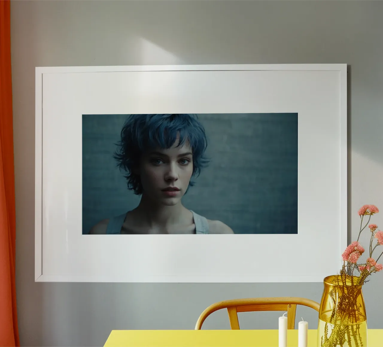 Giovane con i capelli blu che indossa una canottiera grigia poster da DesignDoodle