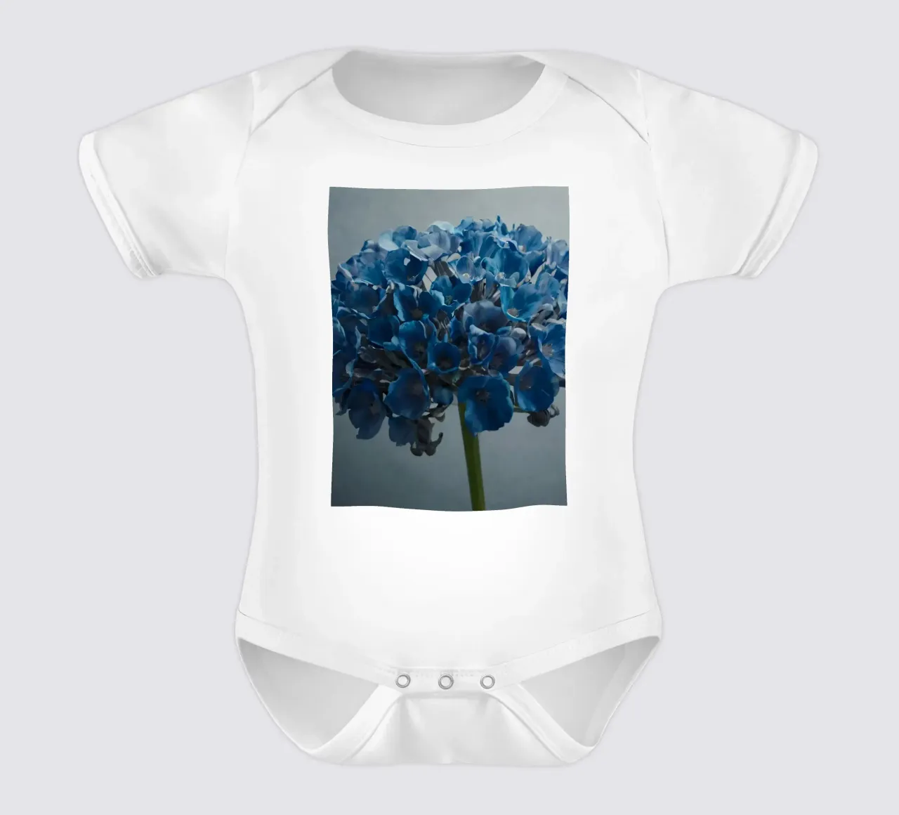 Hortensia bleu vif fleurissant sur un fond texturé body bébé de DesignDoodle