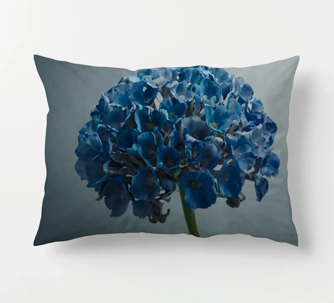Hortensia bleu vif fleurissant sur un fond texturé coussin de DesignDoodle