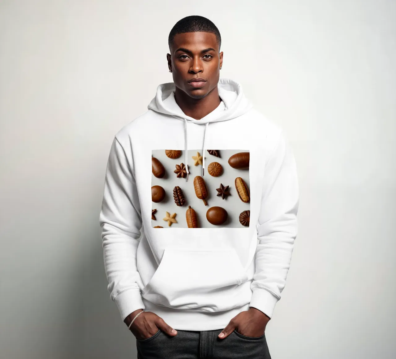 Assortimento di cioccolatini assortiti su sfondo chiaro felpa con cappuccio da DesignDoodle