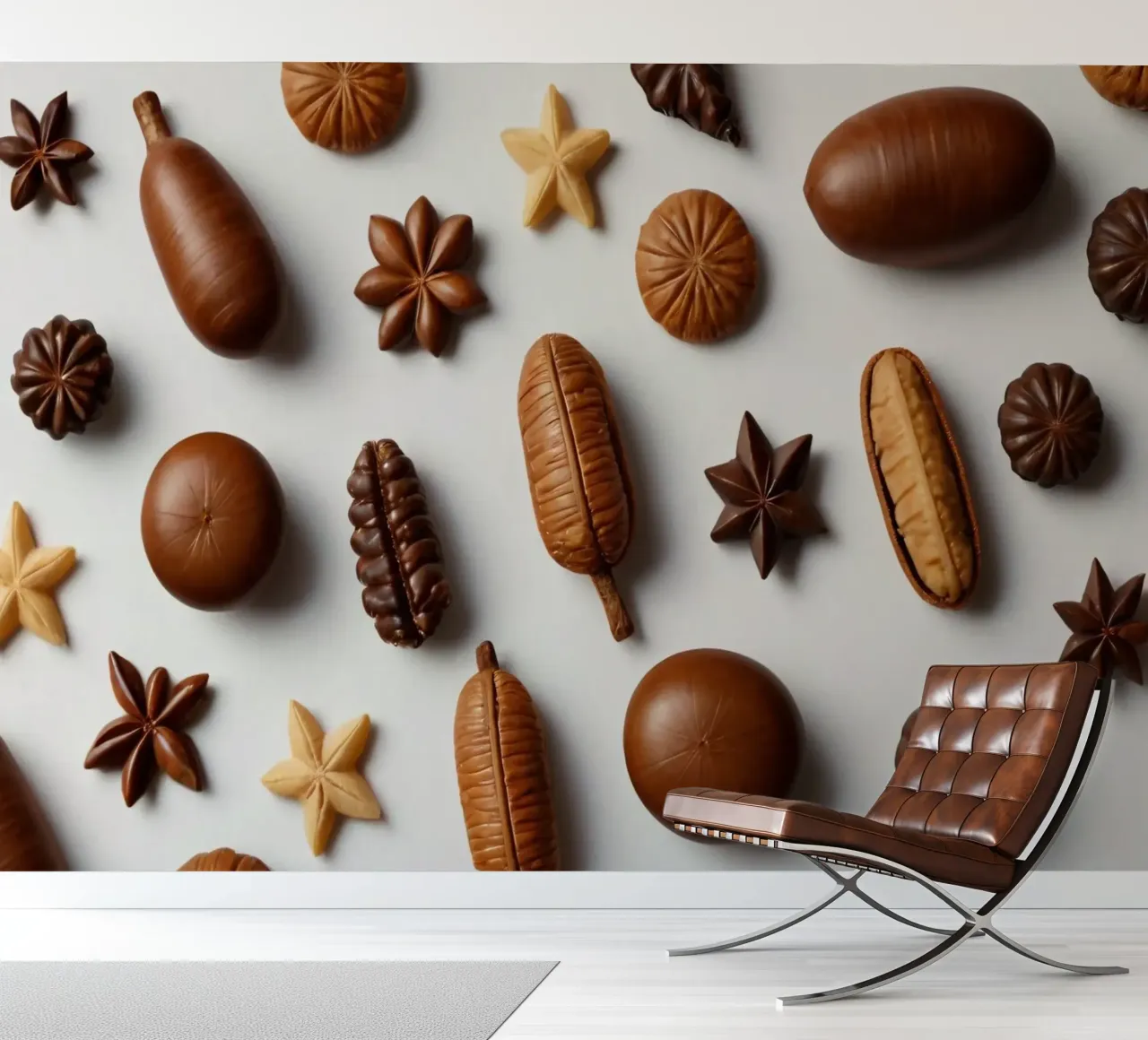 Sortiment sortierter Pralinen auf hellem Hintergrund Fototapete von DesignDoodle