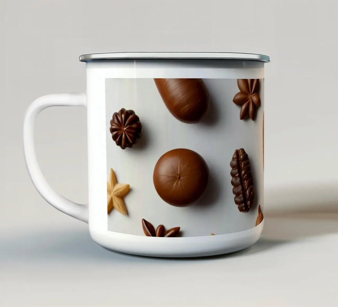 Sortiment sortierter Pralinen auf hellem Hintergrund Emaille Tasse von DesignDoodle