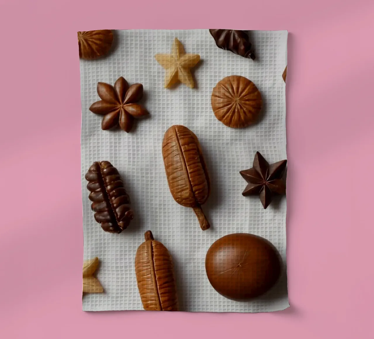 Sortiment sortierter Pralinen auf hellem Hintergrund Geschirrtuch von DesignDoodle