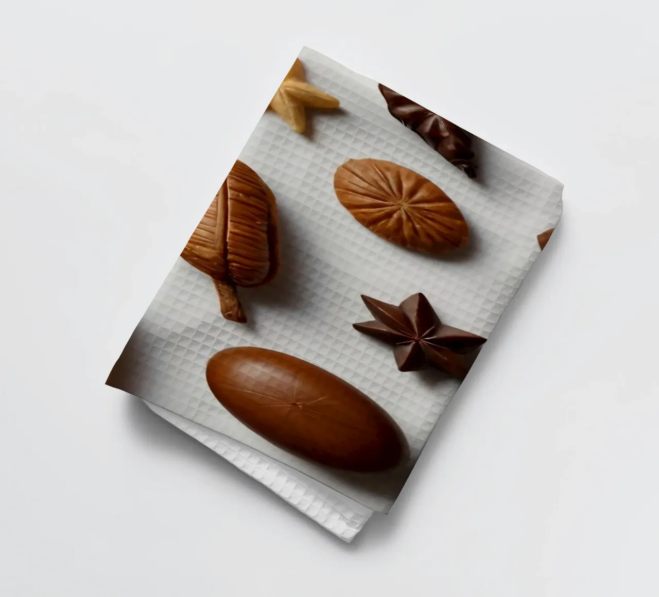 Sortiment sortierter Pralinen auf hellem Hintergrund Geschirrtuch von DesignDoodle