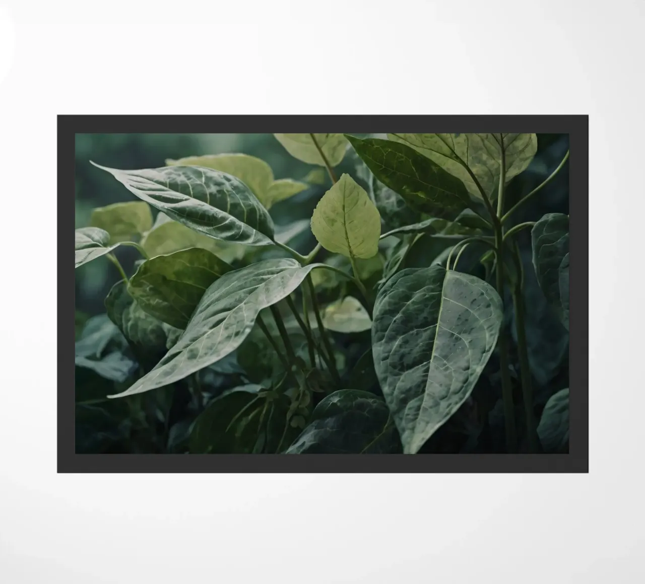 Foglie verdi e lussureggianti con texture diverse in un ambiente naturale e tranquillo. zerbino da DesignDoodle