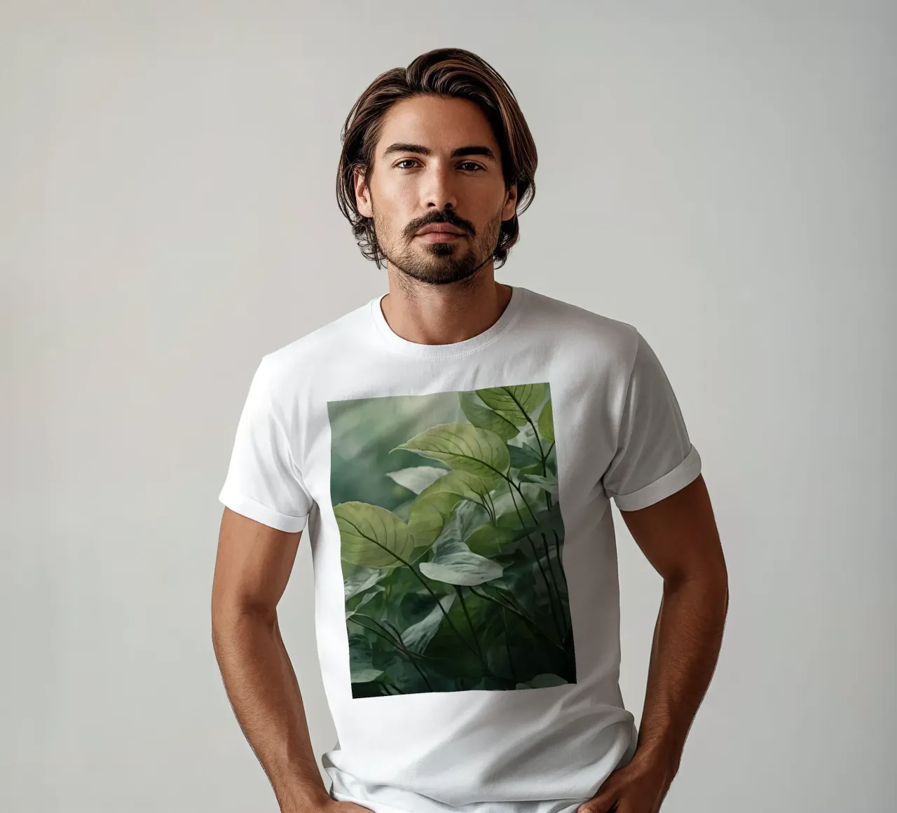 Feuilles vertes luxuriantes baignant dans la lumière douce du soleil dans une nature sereine t-shirt de DesignDoodle