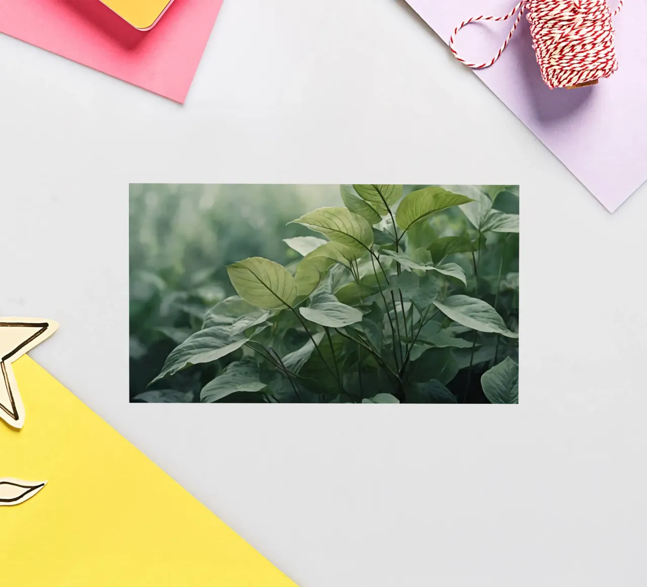 Feuilles vertes luxuriantes baignant dans la lumière douce du soleil dans une nature sereine autocollant de DesignDoodle