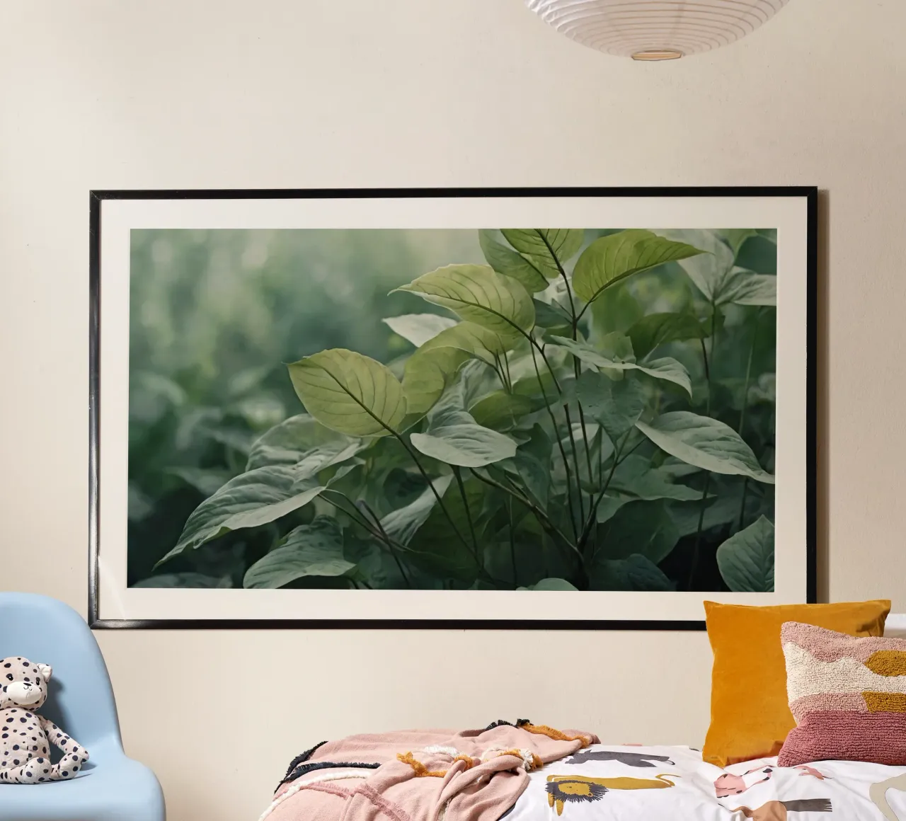 Feuilles vertes luxuriantes baignant dans la lumière douce du soleil dans une nature sereine hahnemühle de DesignDoodle
