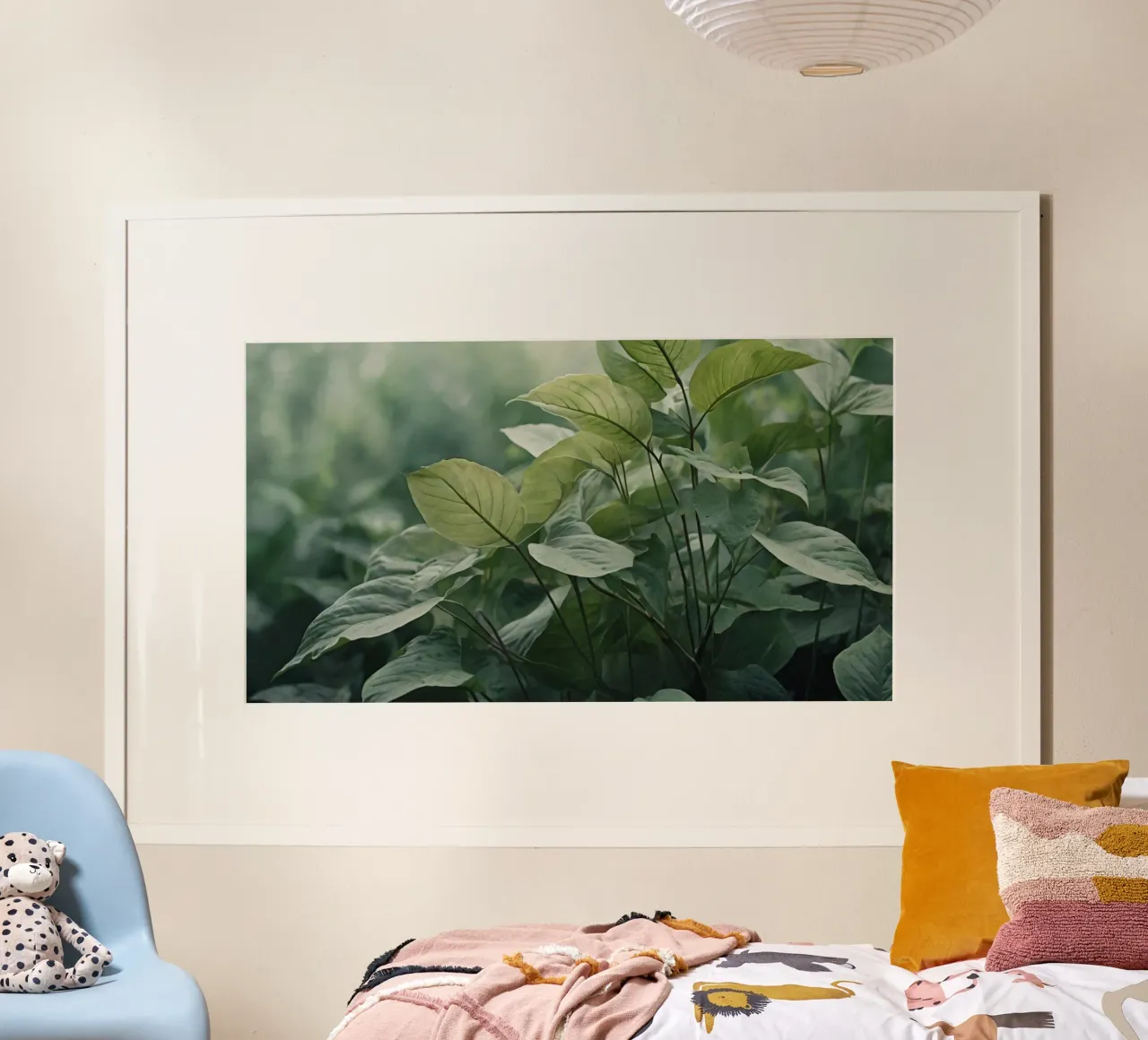 Feuilles vertes luxuriantes baignant dans la lumière douce du soleil dans une nature sereine hahnemühle de DesignDoodle