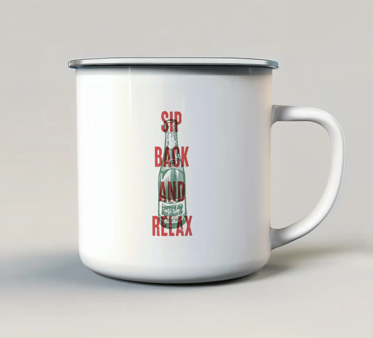 Zurücklehnen und entspannen Emaille Tasse von Vintagrafica