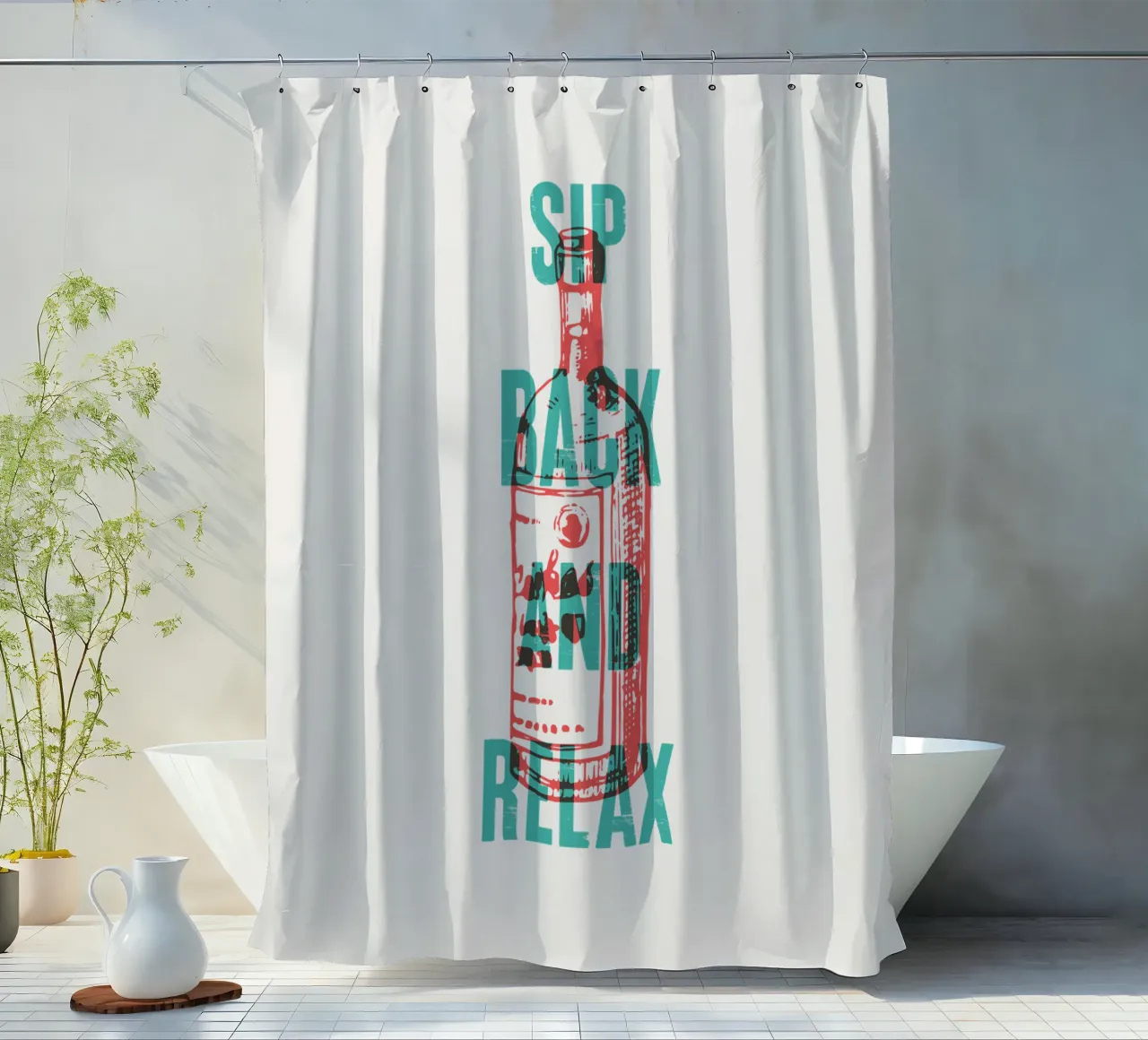 Nip achterover en ontspan douchegordijn van Vintagrafica