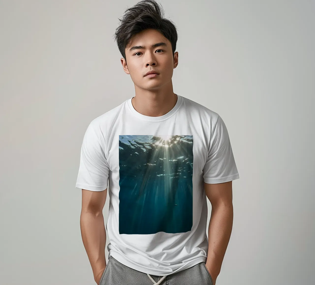 Rays of sunlight penetrate clear water creating t-shirt by DesignDoodle