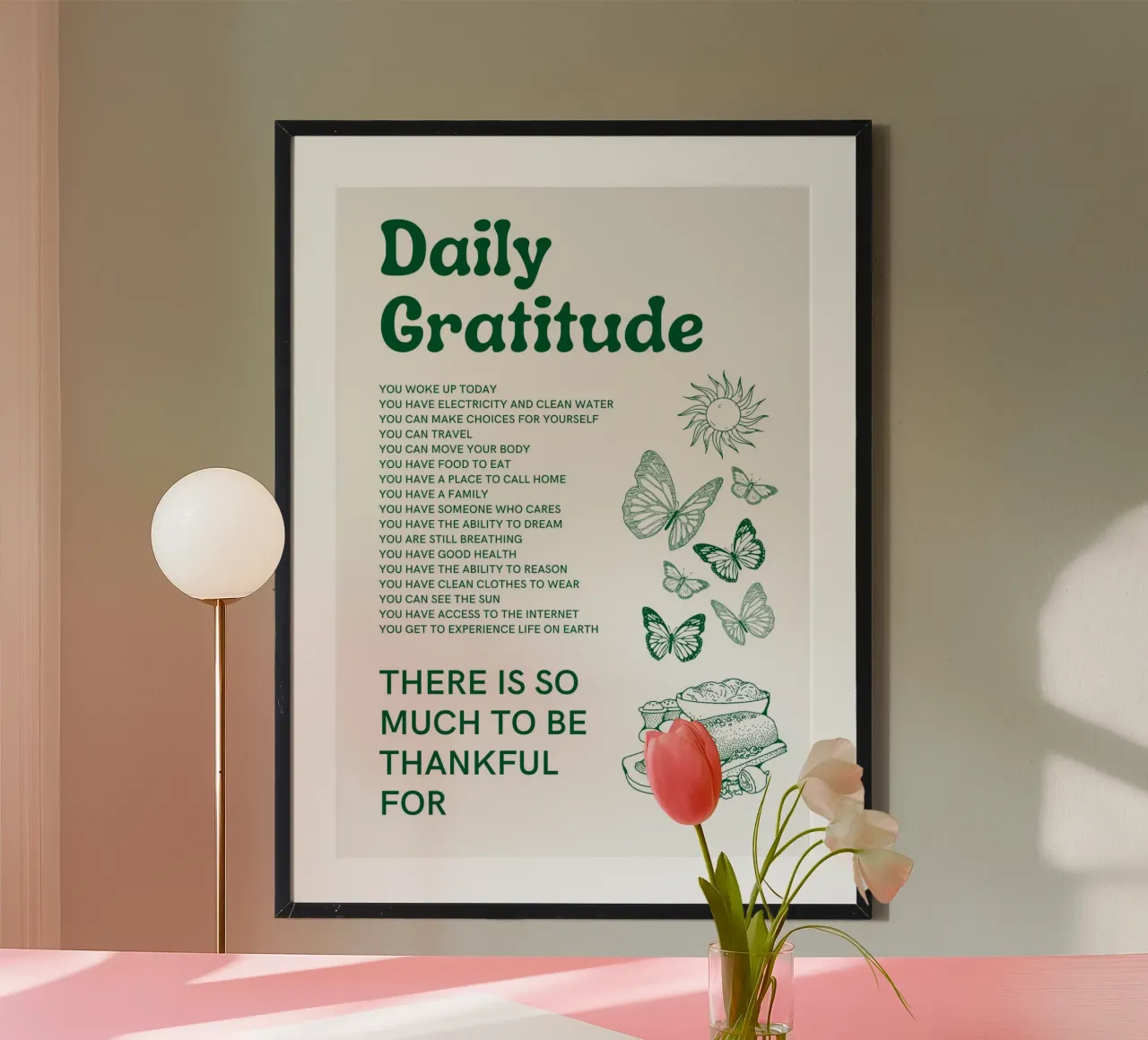 Gratitudine quotidiana per una mentalità positiva poster con telaio in alluminio da QuooodZ by MooodzArt