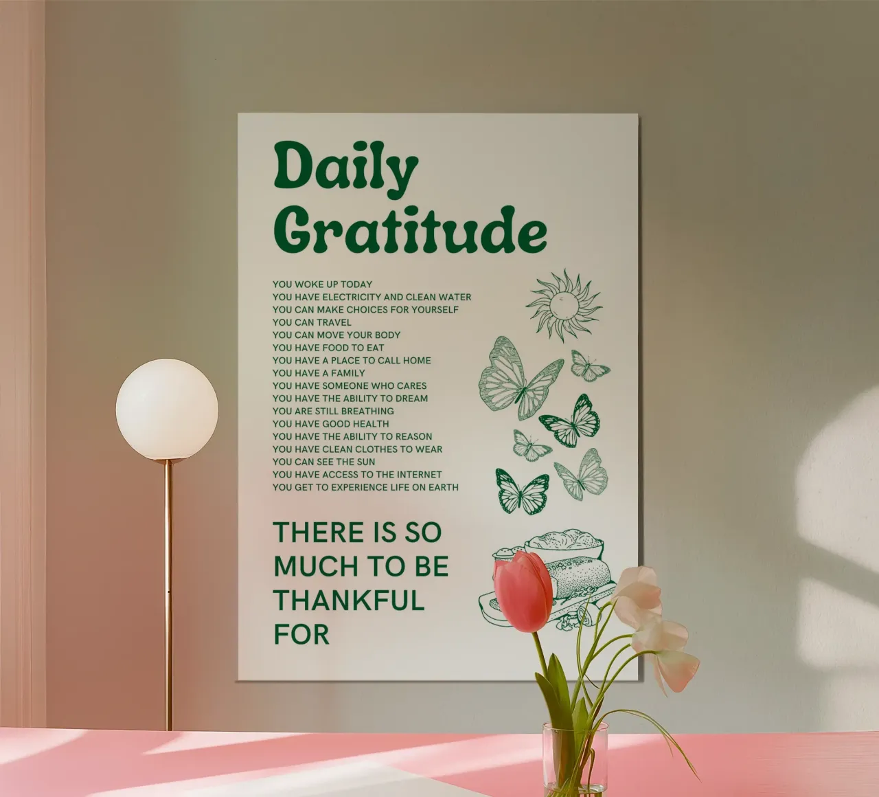 Gratitudine quotidiana per una mentalità positiva poster con telaio in alluminio da QuooodZ by MooodzArt