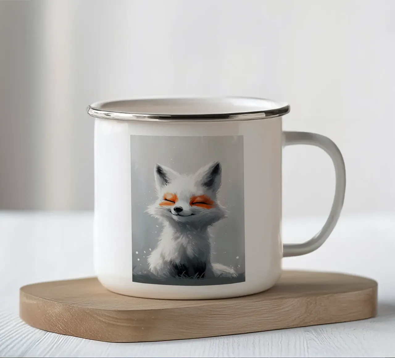 Lächelnder Frosty Fox Emaille Tasse von Manh beo