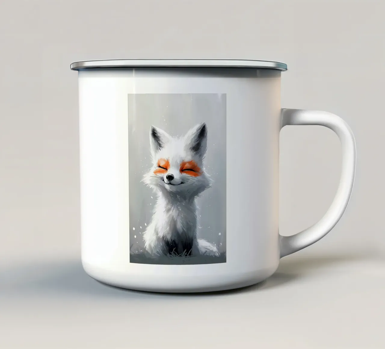 Lächelnder Frosty Fox Emaille Tasse von Manh beo