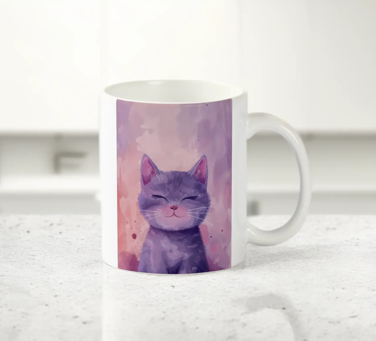 Gatto viola sorridente_ Capriccio acquerellato tazza in ceramica da Manh beo