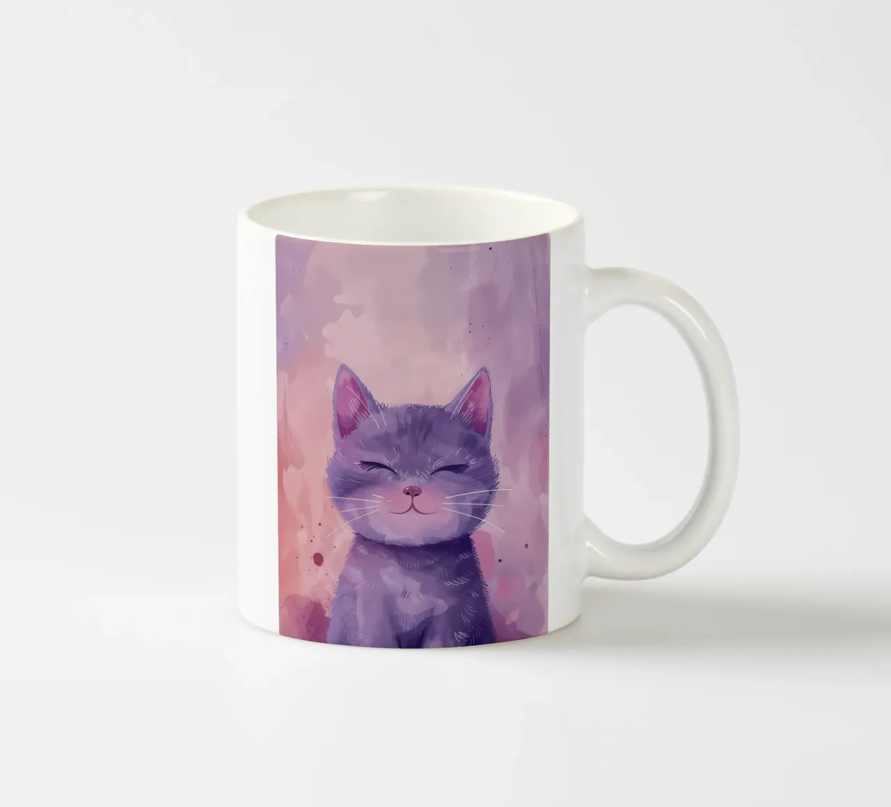 Gatto viola sorridente_ Capriccio acquerellato tazza in ceramica da Manh beo