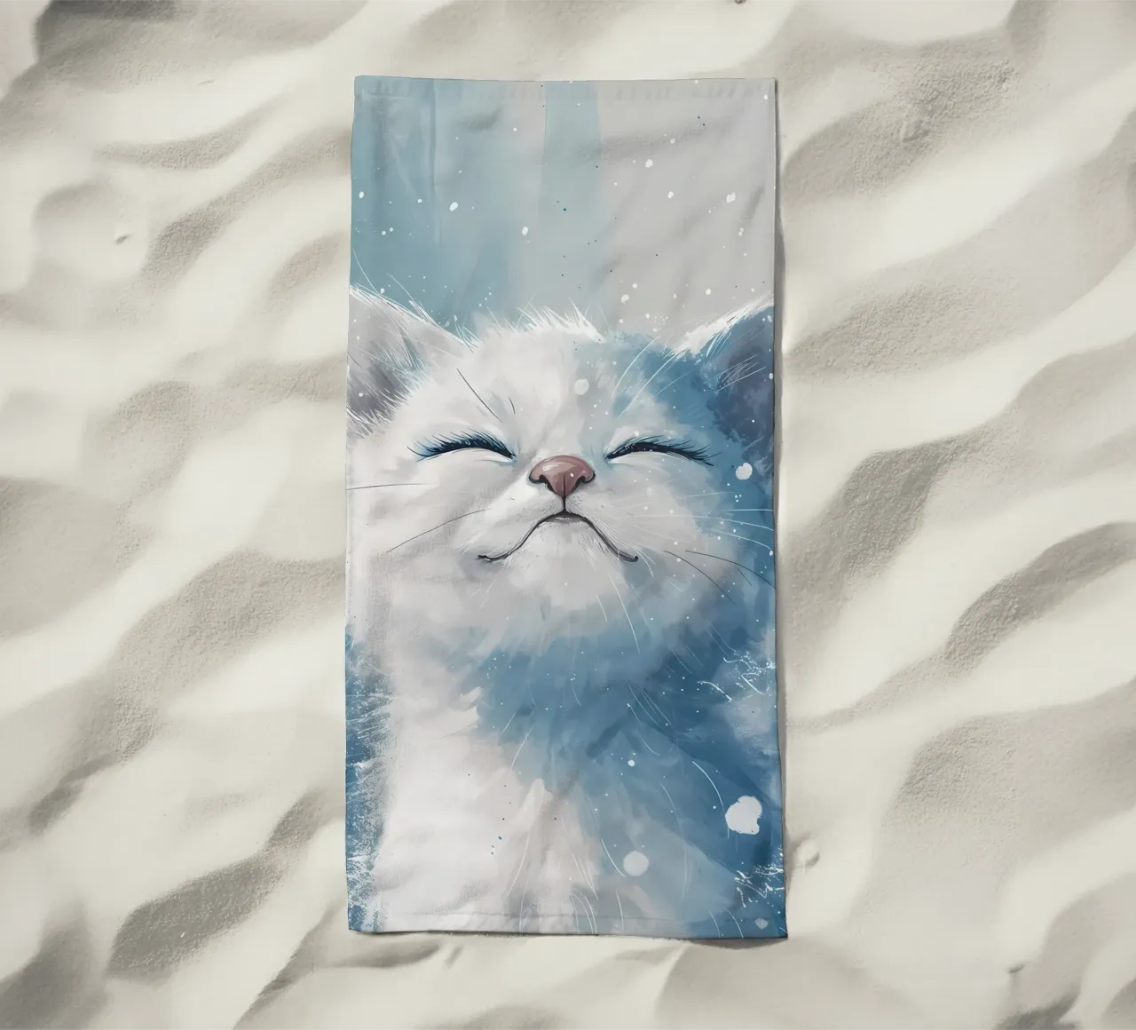 Felicità del gatto delle nevi_ Un ritratto di pace telo mare da Manh beo