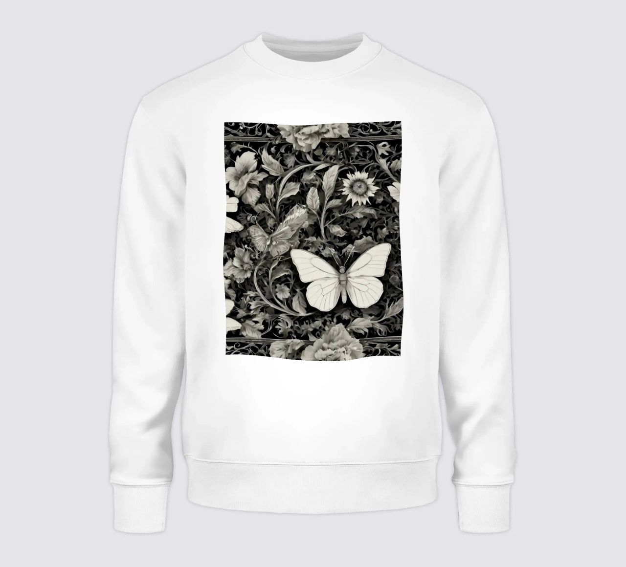 Diseño intrincado con mariposas y flores monocromáticas sudadera de DesignDoodle