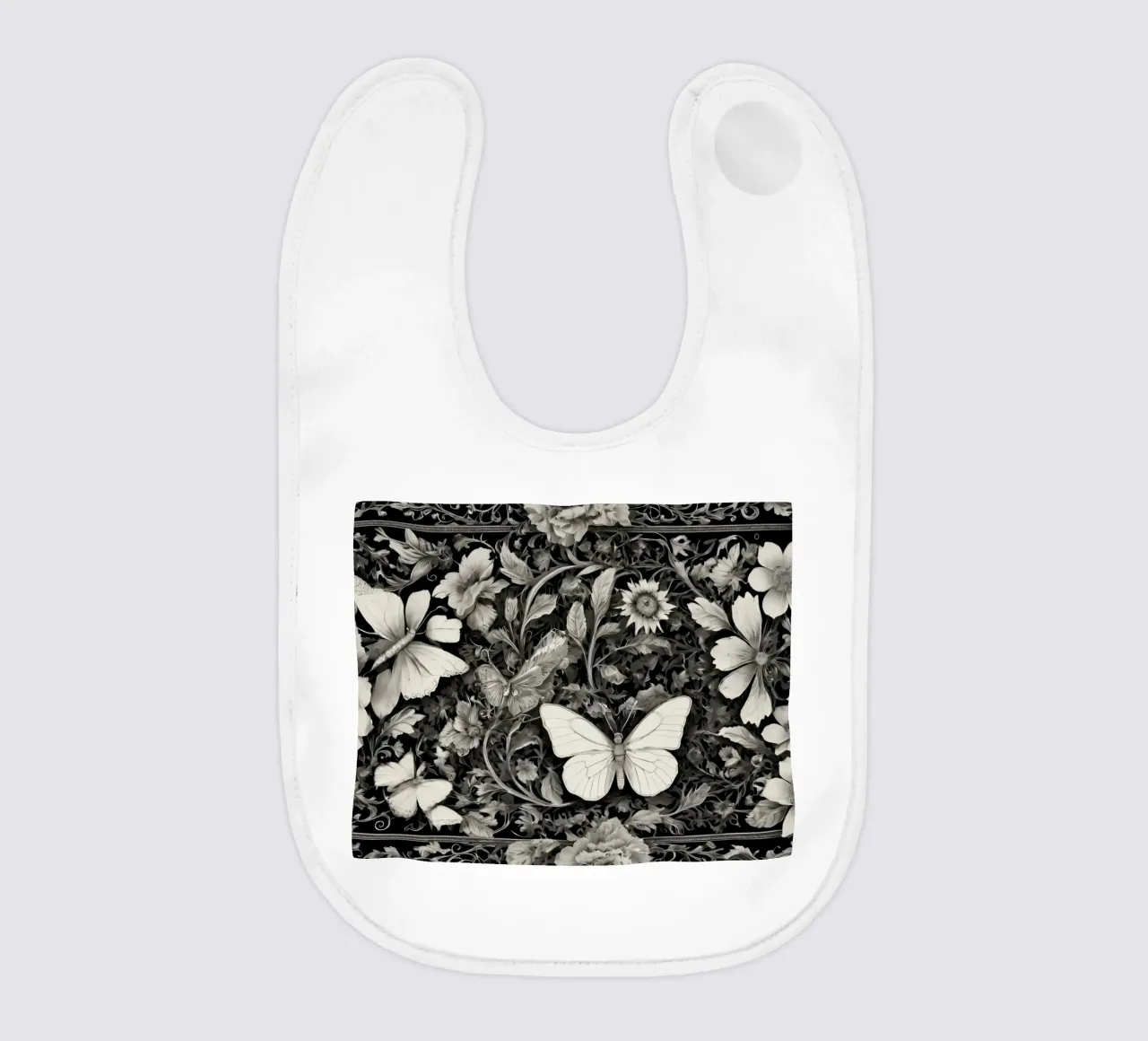 Design intricato con farfalle e fiori monocromatici. bavaglino da DesignDoodle