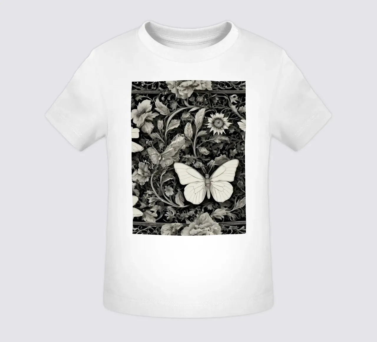 Design intricato con farfalle e fiori monocromatici. maglietta neonato da DesignDoodle