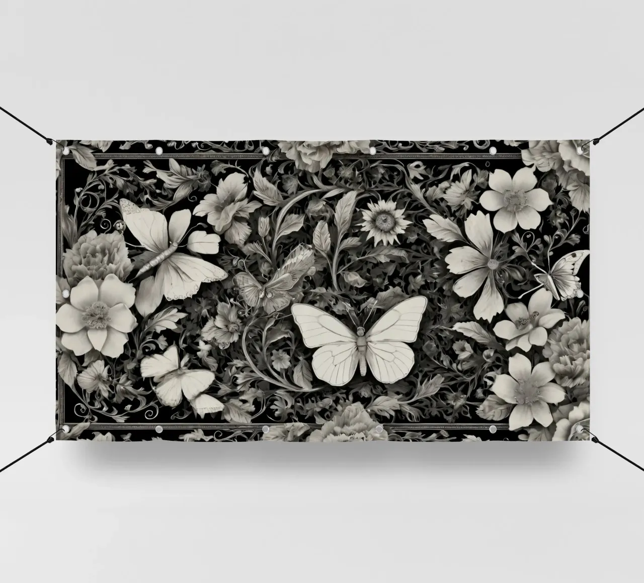 Design intricato con farfalle e fiori monocromatici. telo in pvc da DesignDoodle