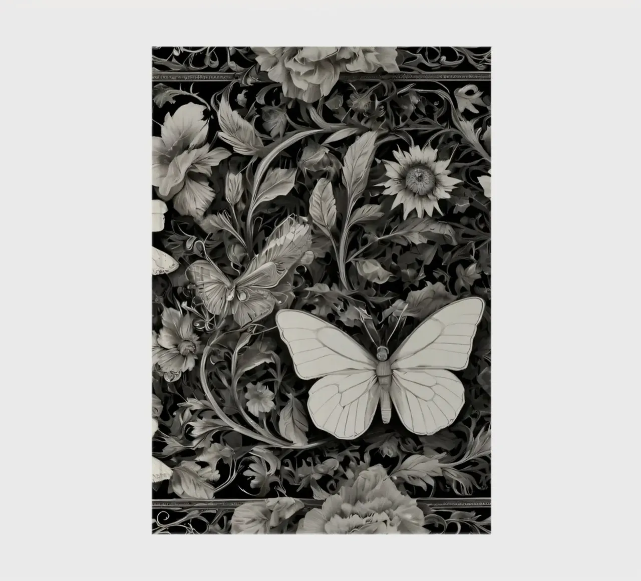 Intricate design featuring butterflies and flowers monochrom notebook by DesignDoodle