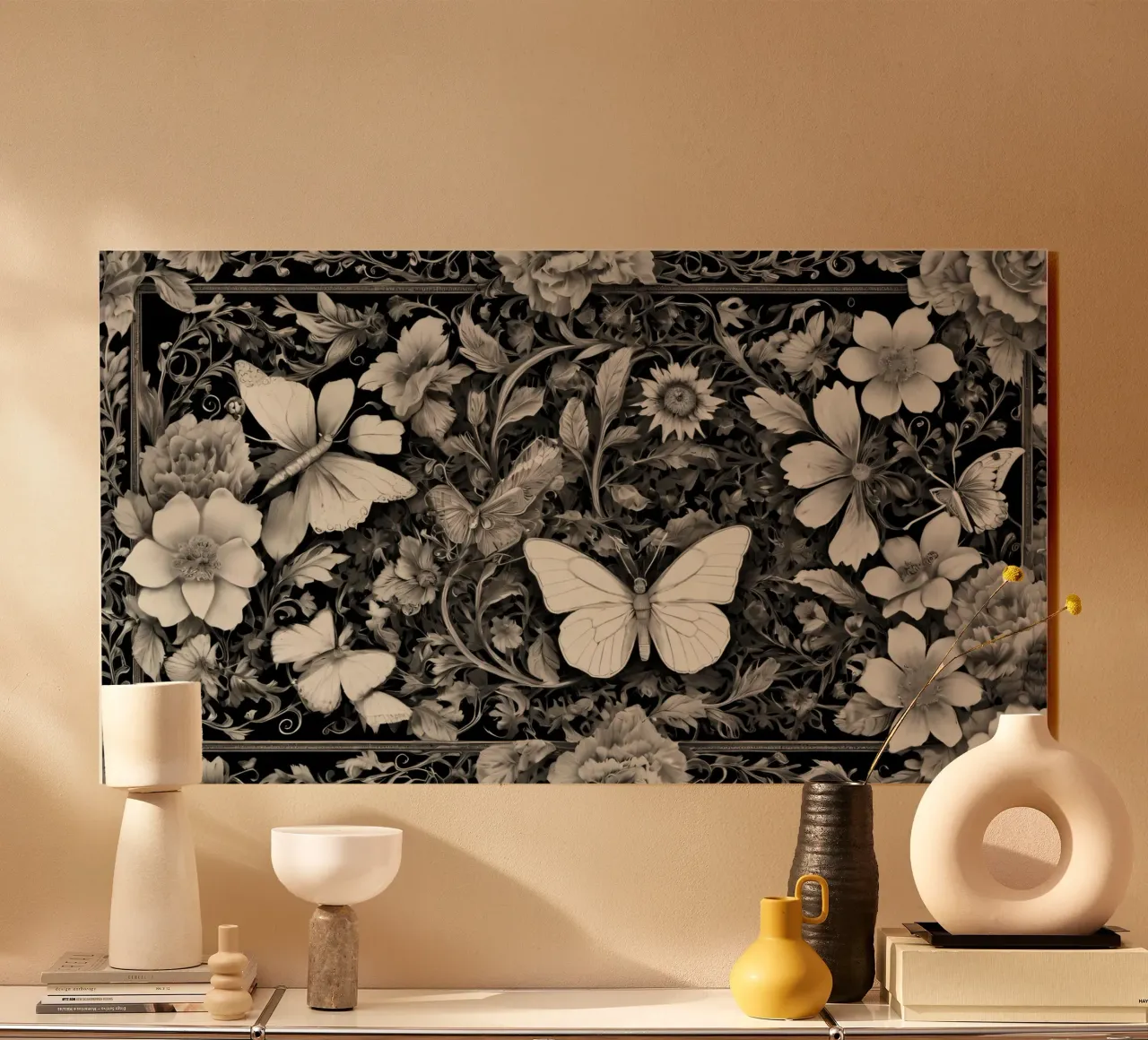 Design intricato con farfalle e fiori monocromatici. plexiglass da DesignDoodle