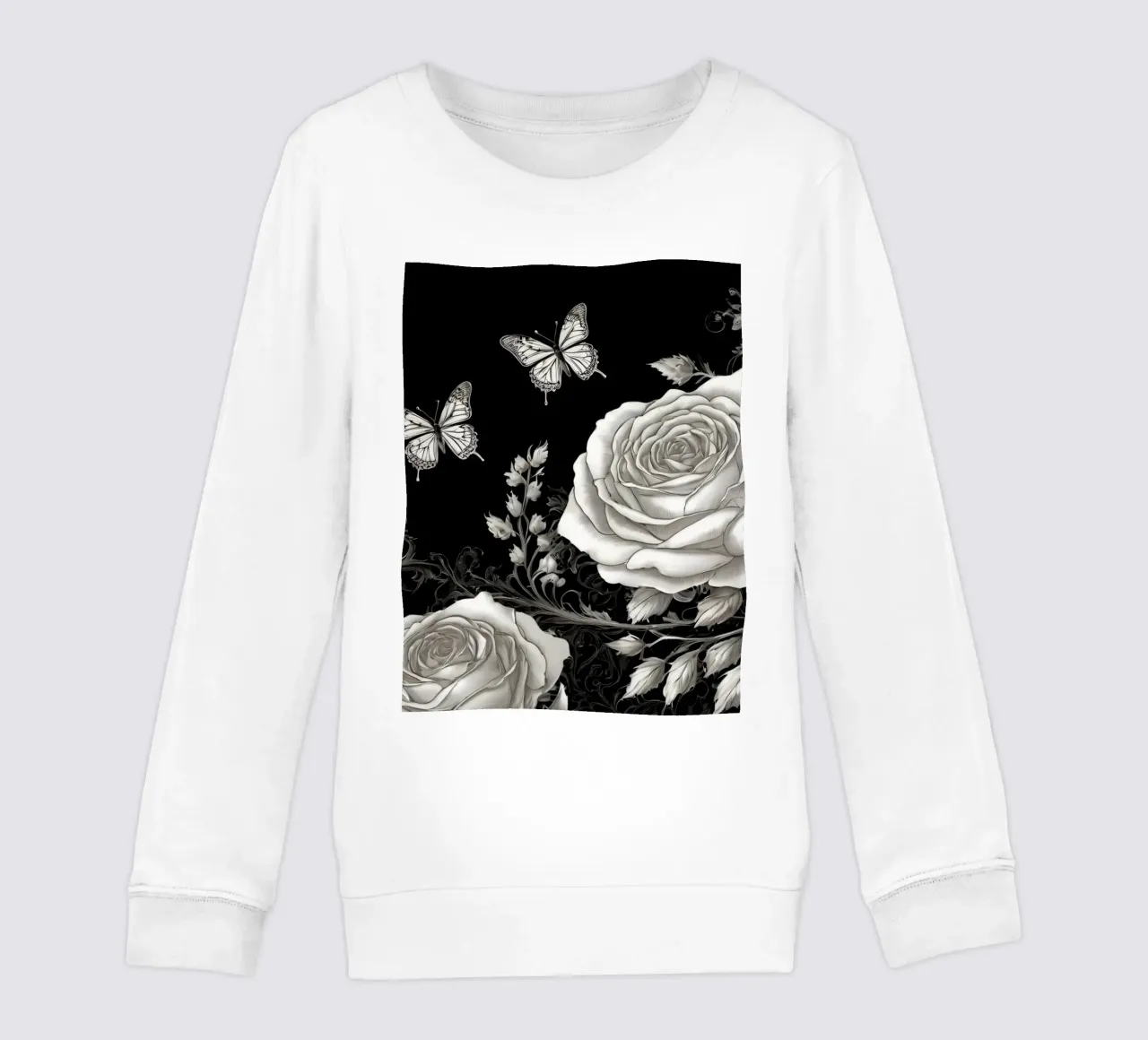 Design artistico in bianco e nero con rose e farfalle felpa bambino da DesignDoodle