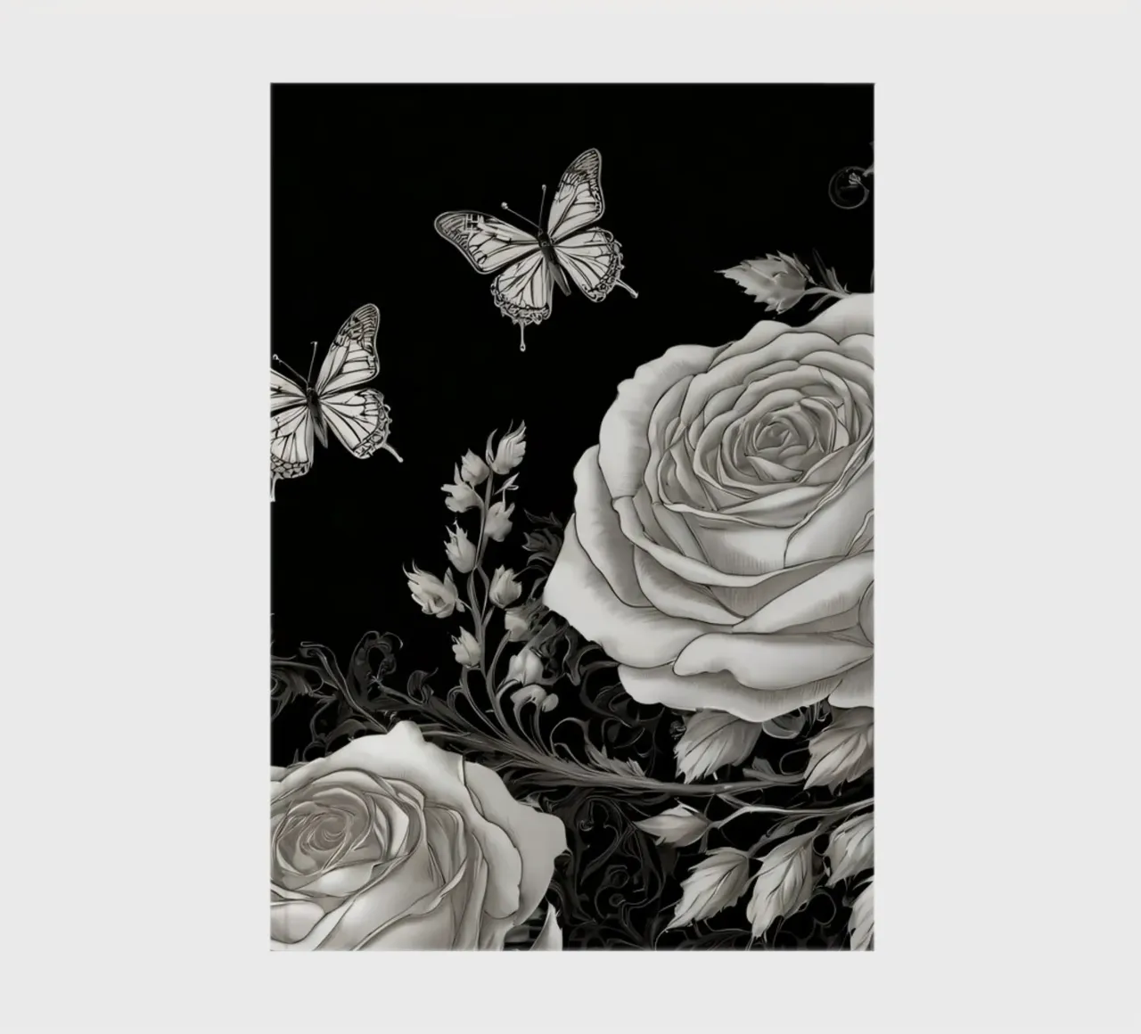 Design artistico in bianco e nero con rose e farfalle diario da DesignDoodle