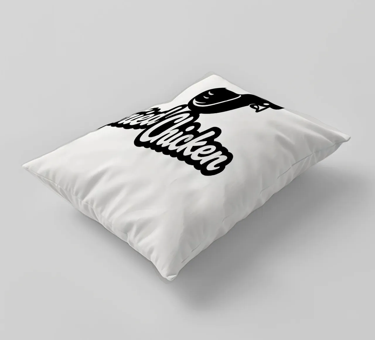 Een speels ontwerp met een cartoonfiguurtje in de vorm van een kip kussen van DesignDoodle