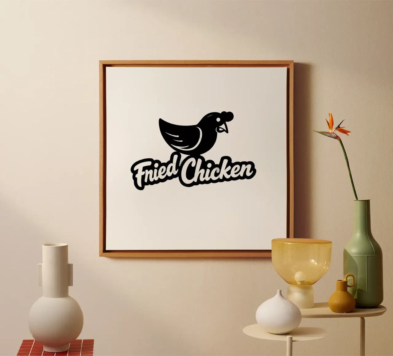 Een speels ontwerp met een cartoonfiguurtje in de vorm van een kip canvas met Baklijst van DesignDoodle