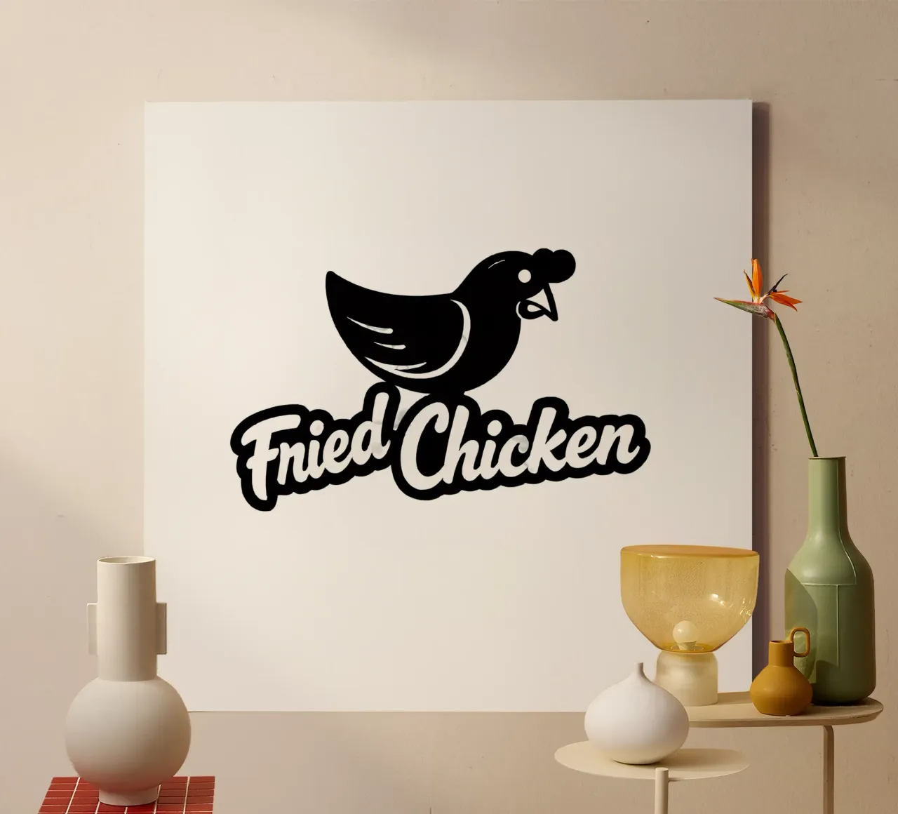 Een speels ontwerp met een cartoonfiguurtje in de vorm van een kip canvas met Baklijst van DesignDoodle