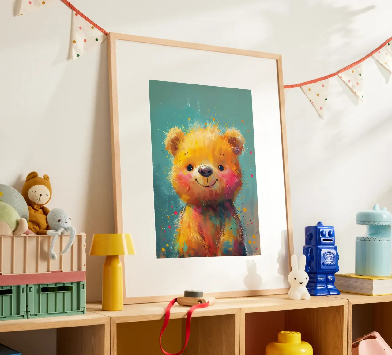 Sorriso dell'orso Sunburst poster con telaio in legno da Manh beo