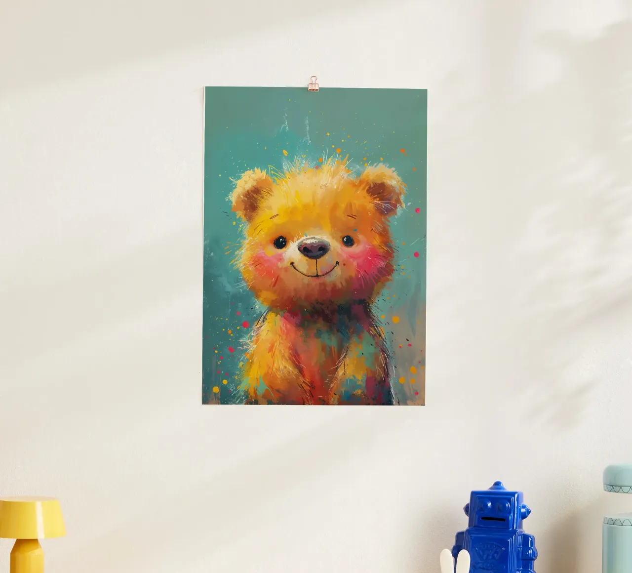 Sorriso dell'orso Sunburst poster con telaio in legno da Manh beo