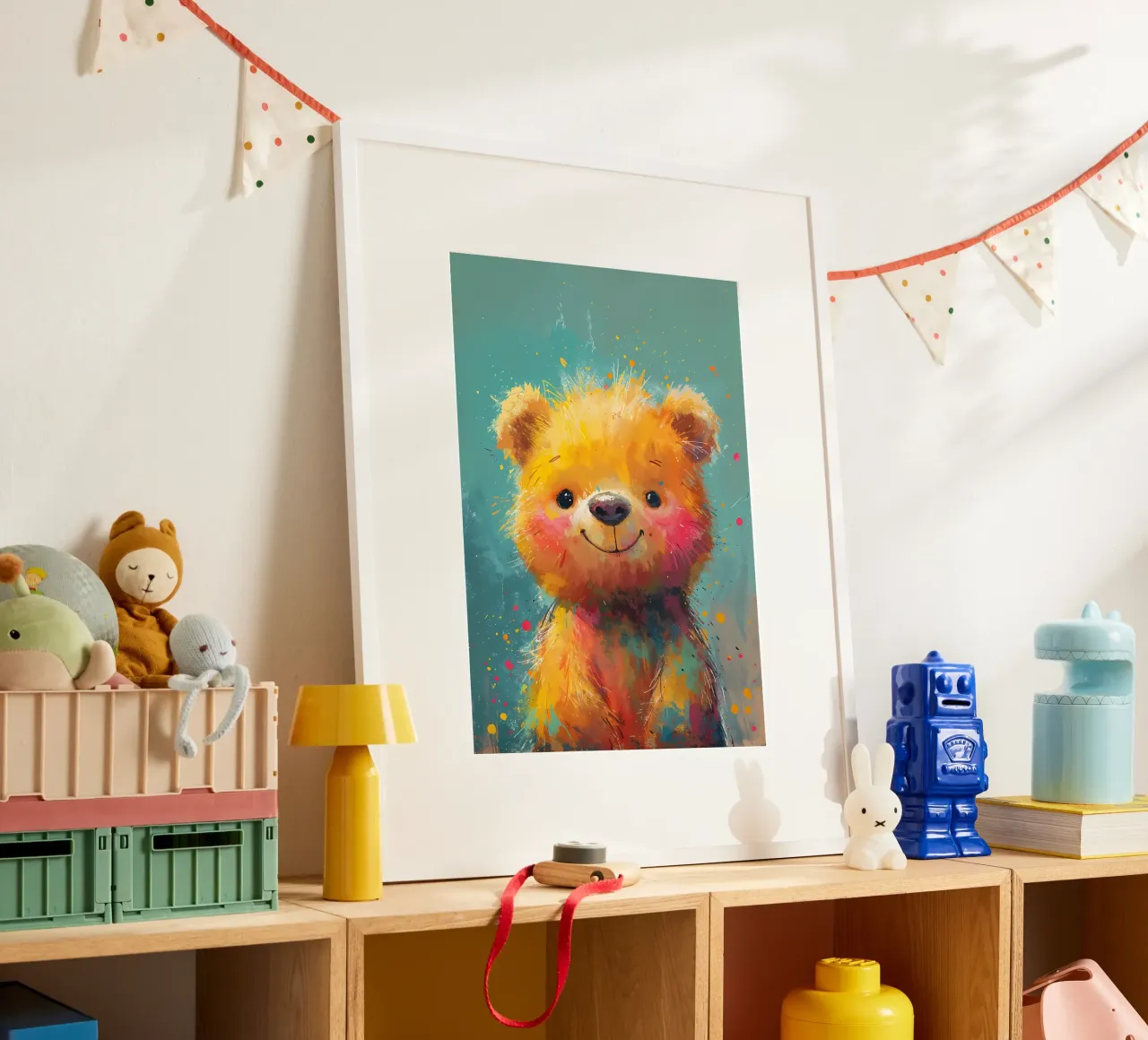 Sorriso dell'orso Sunburst poster con telaio in legno da Manh beo