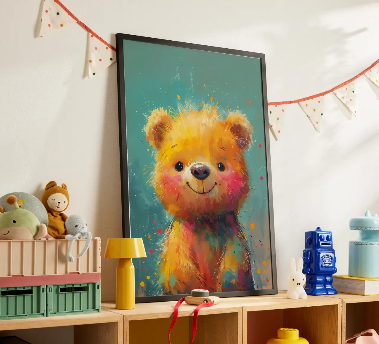 Sorriso dell'orso Sunburst poster con telaio in legno da Manh beo