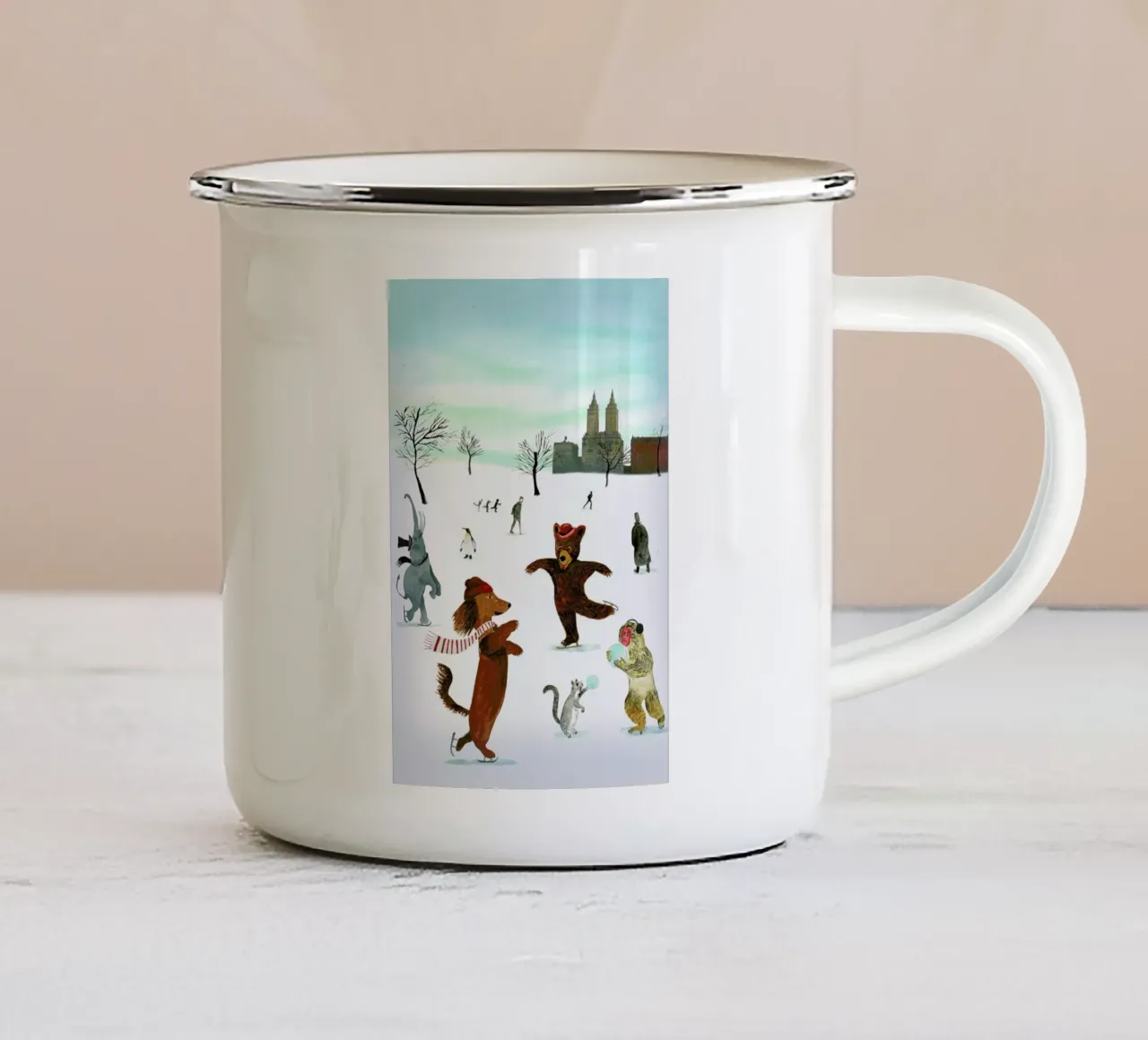 Skaters taza de esmalte de Ellen Weinstein