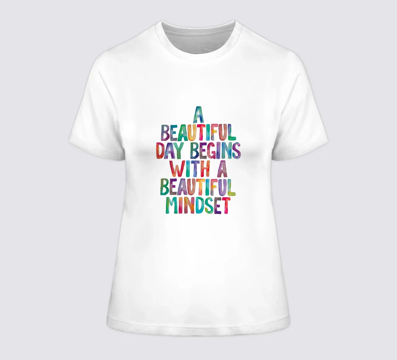 A Beautiful Day Begins with a Beautiful Mindset Rainbow Type women's fitted t-shirt by THE MOTIVATED TYPE