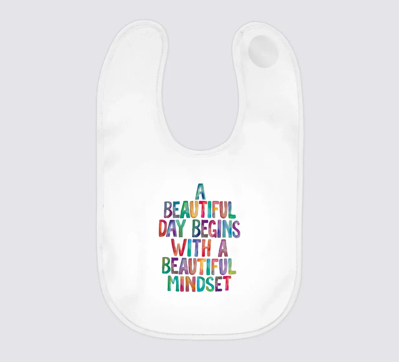 A Beautiful Day Begins with a Beautiful Mindset Rainbow Type baby bib by THE MOTIVATED TYPE