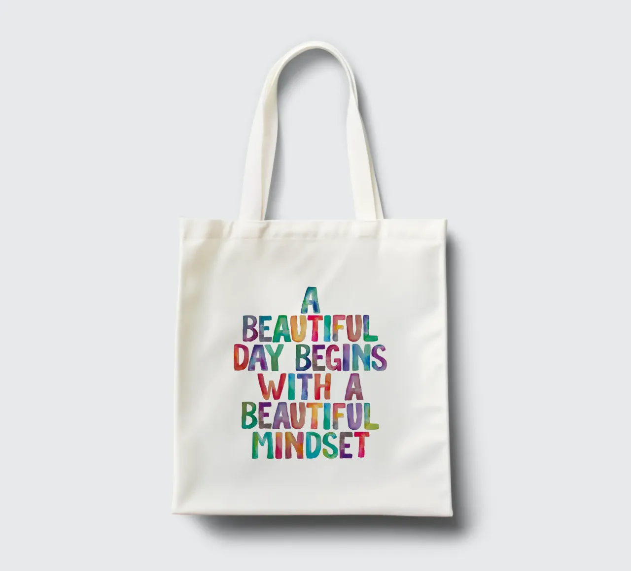 Een mooie dag begint met een mooie instelling Regenboogtype jute draagtas van THE MOTIVATED TYPE