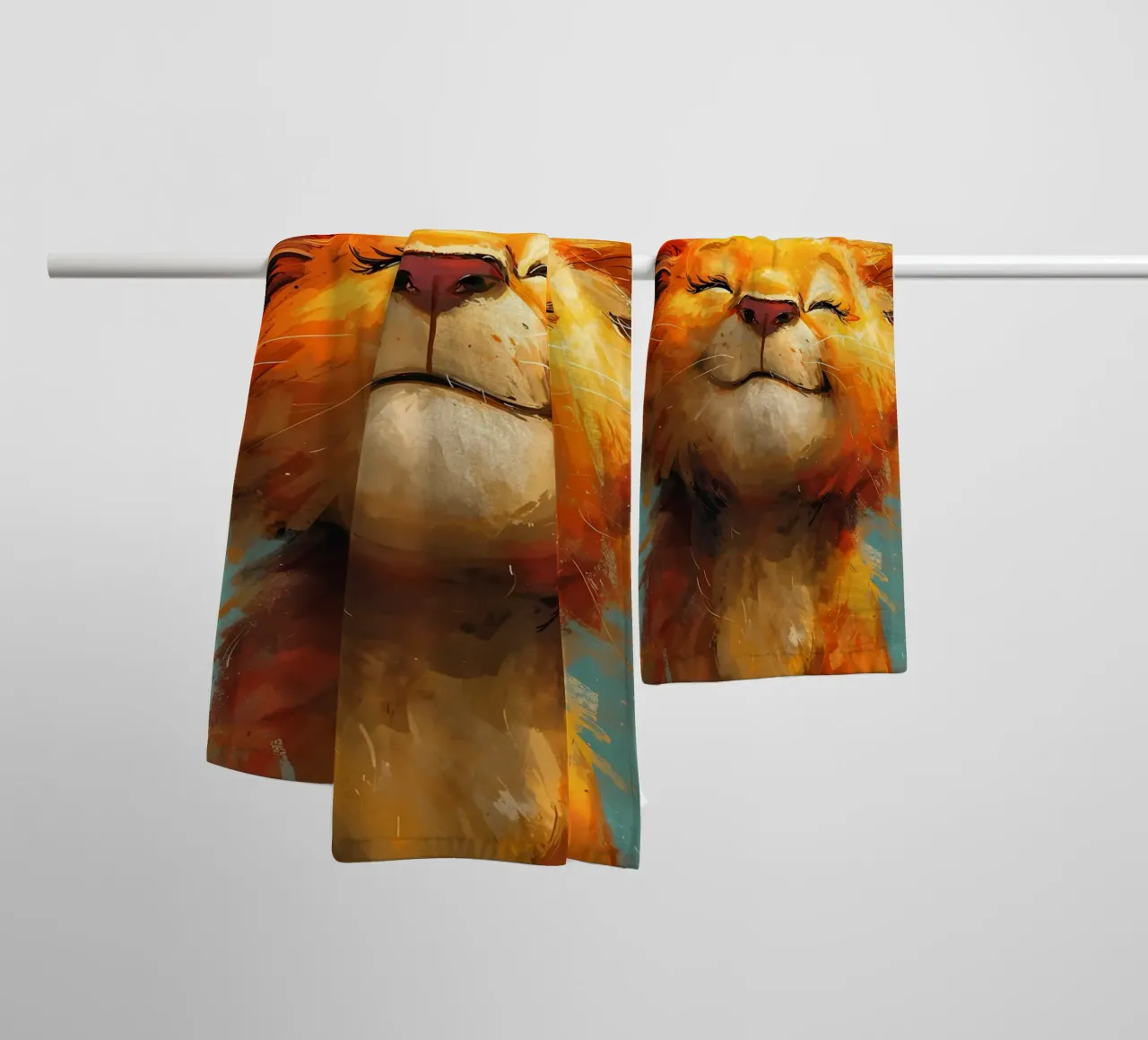 Zonnige leeuwenblijheid badhanddoek van Manh beo