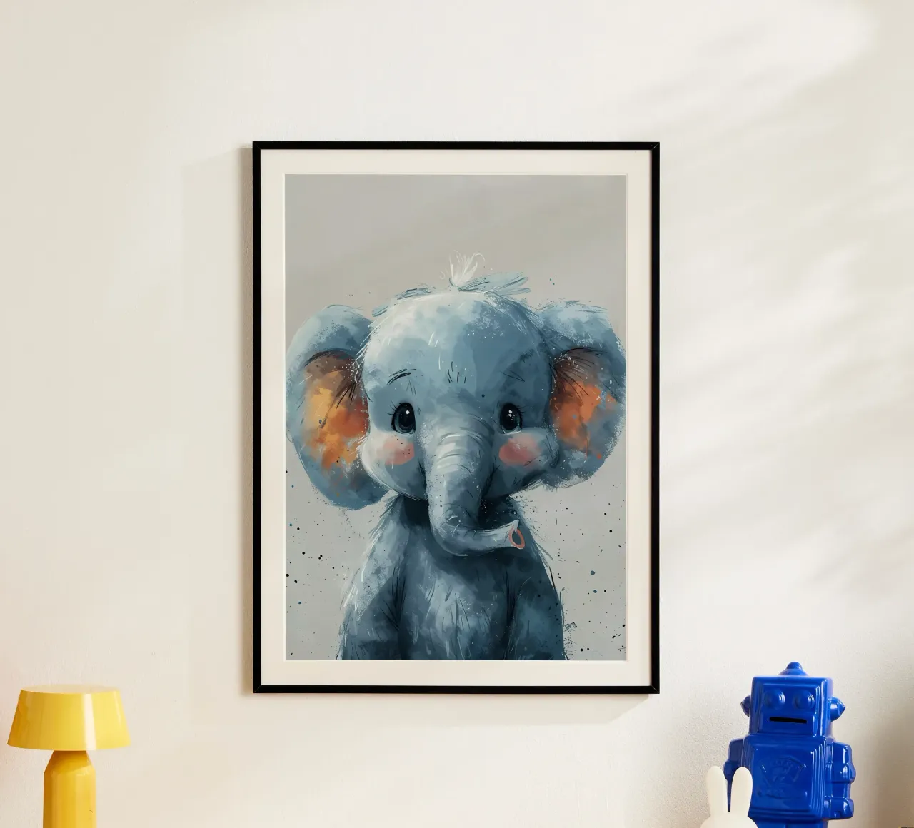 Piccolo elefante blu poster con telaio in plastica da Manh beo