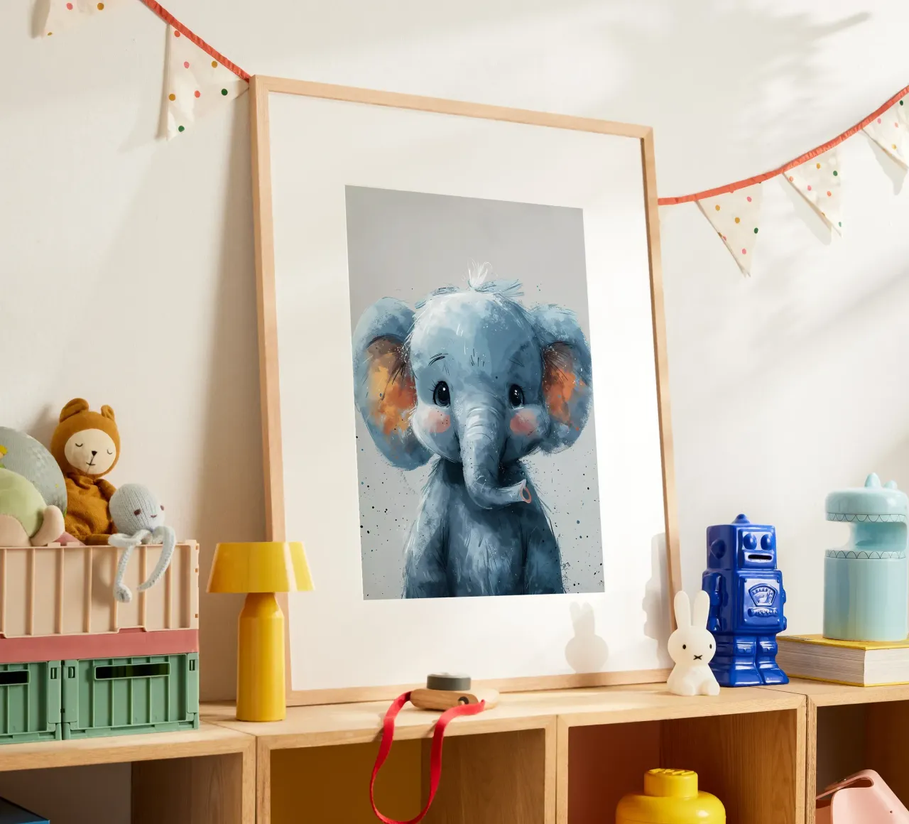 Piccolo elefante blu poster con telaio in plastica da Manh beo