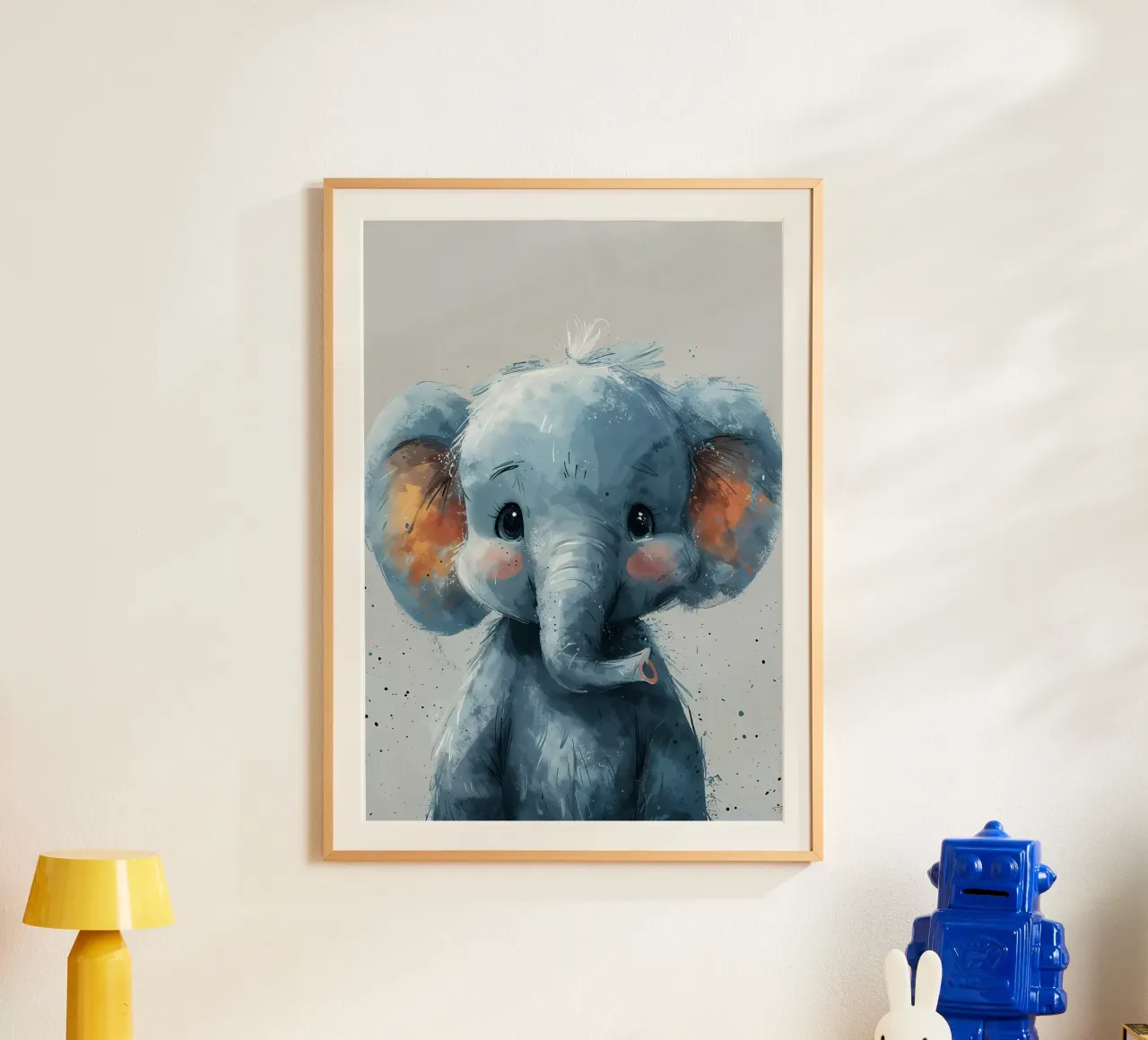 Piccolo elefante blu poster con telaio in plastica da Manh beo