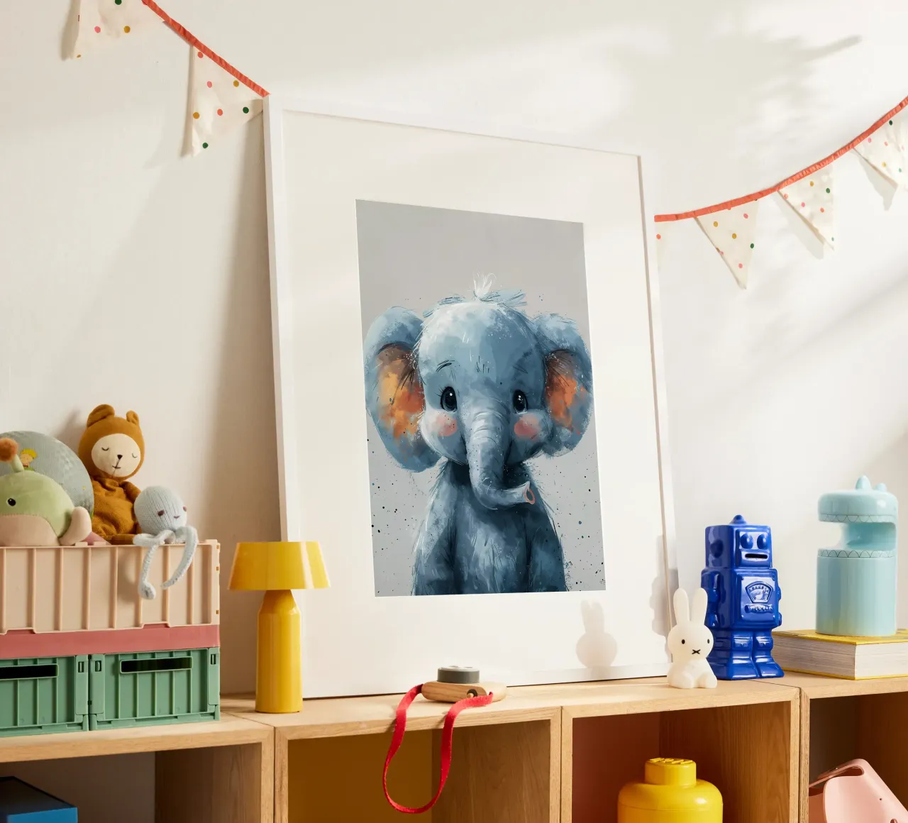 Piccolo elefante blu poster con telaio in plastica da Manh beo