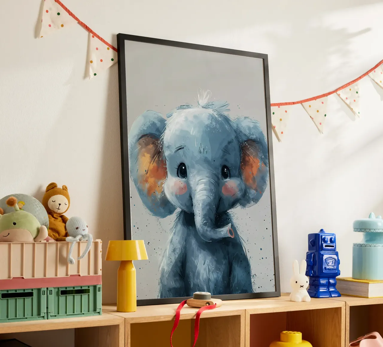 Piccolo elefante blu poster con telaio in plastica da Manh beo